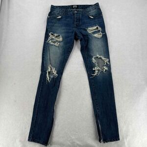 BBP Women's Blue Denim Jeans Distressed Skinny Pants Size 32 Inseam 34